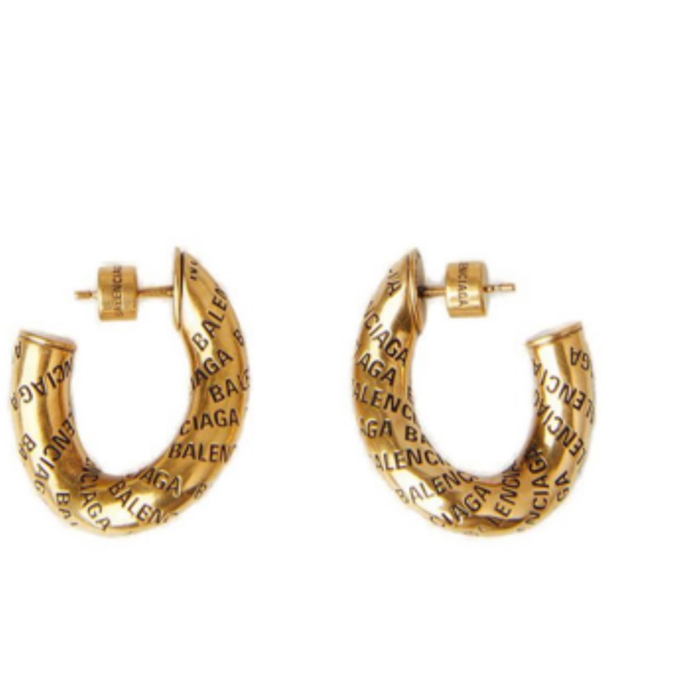 Balenciaga gold logo engraved earrings